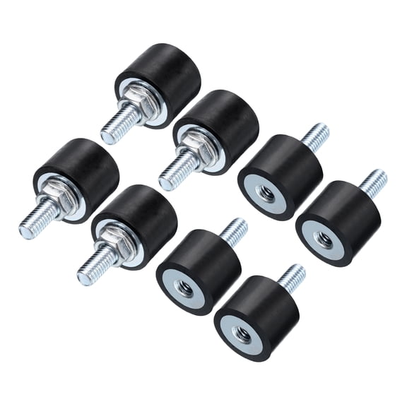 8pcs M6x18mm Thread Studs Rubber Shock Zinc Plated 20x15mm Male Female 8pcs M6 Lock Nuts