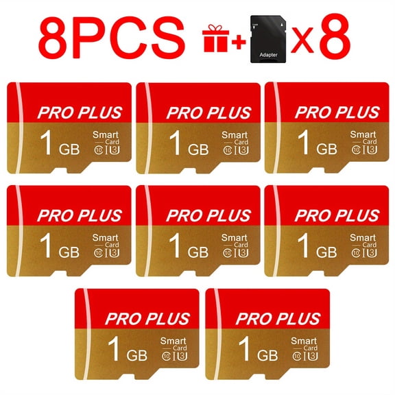 8pcs Memory Card 64GB 32GB 16GB with Adapter, High Speed Memory Card 8GB 4GB 2GB 1GB, U3 C10 A1 Memory TF Card for Tablet/Camera/Mobile Phone/Camera/Car Audio/Game Console, Store Your Files Securely!