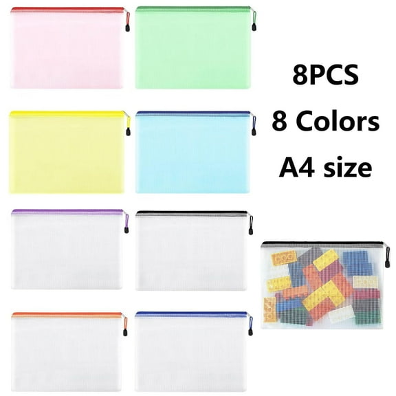 8pcs Mesh Zipper Pouch, Puzzles, Board Game Storage Bags for Organizing, Waterproof Zip File Bags, Letter Size, Suitable for A4 Size, 8 Colors