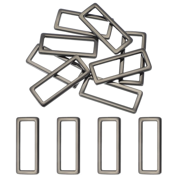 8pcs Metal Flat Rectangle Ring, 39mm(1-1/2inch) Metal Rectangular Buckle Rings Square Strap Webbing Loop for Bag Belt Purse DIY Craft, Gun Black