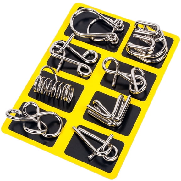 8pcs Metal Wire Puzzles IQ Test Mind Game Toys Brain Teaser Metal Wire Puzzles Magic Trick Toy,Nine linked rings