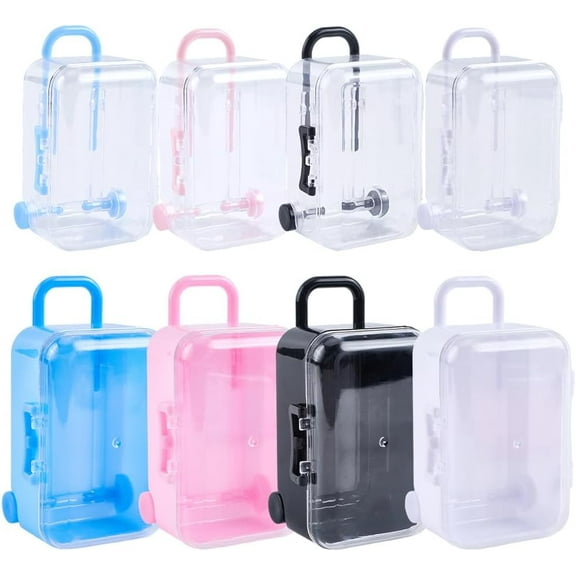 8pcs Mini Suitcase Plastic Candy Box Tiny Travel Luggage Jewelry Eyelash Rolling Trolley Case Accessories Trunk Small Purse Handbag Luggage Gift Storage Box for Wedding Party Decor