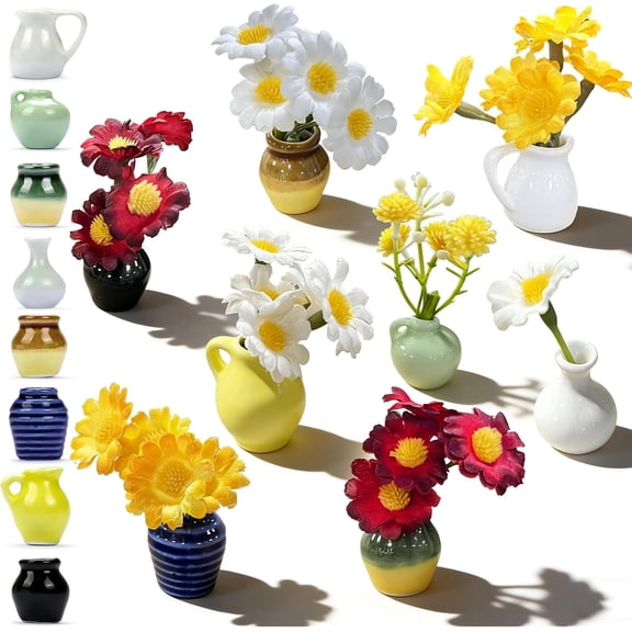 8pcs Mini Vase Magnets for Fridge with Flower, Cute Plant Flower Pots Ceramic Magnets, Tiny Bud Vase Set, Refrigerator/Office Locker/Whiteboard Decor, Gift for Teacher, Mother, Coworkers,Plant Lover