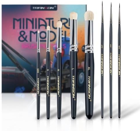 8pcs Miniature Painting Dry Brush Set with 5 Drybrushes and 3 Small Detail Brushes for Model Making and Miniature Model Painting