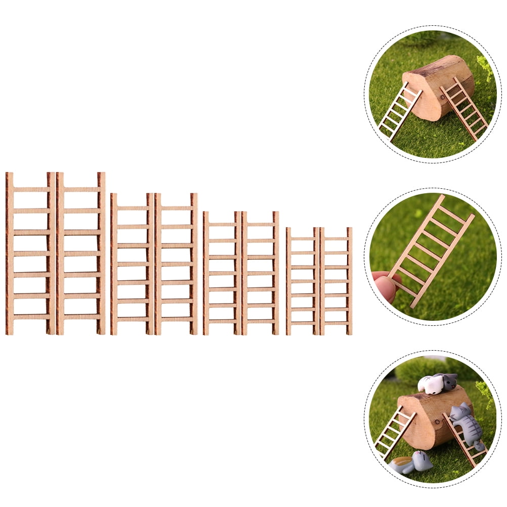 8pcs Miniature Wood Ladders Mini Wooden Step Ladders Garden Decoration ...