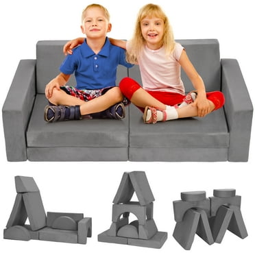 8pcs Modular Kids Play Couch,DIY Creativing Kids Explorer Floor Sofa , Versatile Convertible Foam and Floor Cushion for Toddlers Boys and Girls