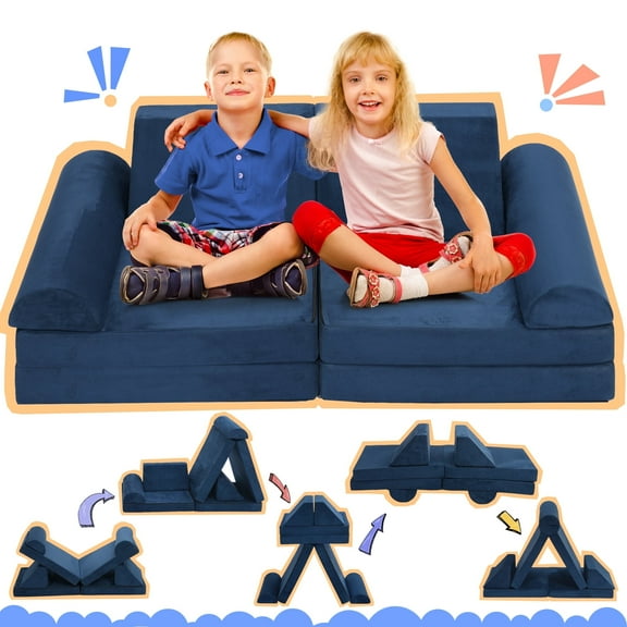 Open Box 8pcs Modular Kids Play Couch, DIY Creativing Kids Explorer Floor Sofa , Versatile Convertible Foam and Floor Cushion for Toddlers Boys and Girls