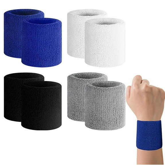 8pcs Moisture Wicking Wristbands, Soft Cotton  Cloth Sweatband for Tennis, Basketball, Running, Gym, Workout - Sports Wrist Sweatbands for Men & Women