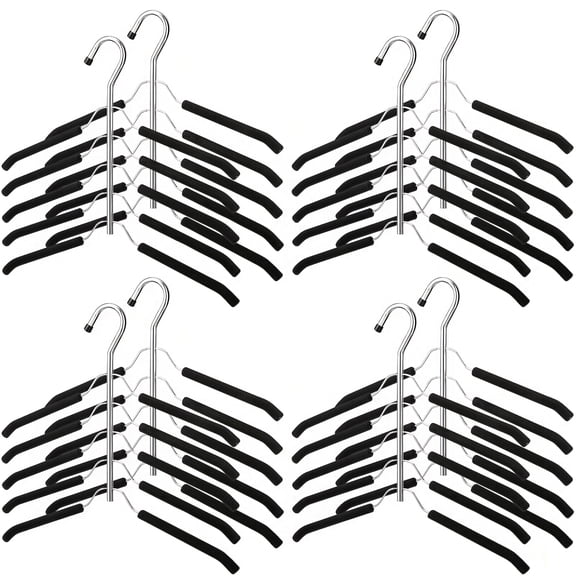 8pcs Multi Layer Clothes Hangers 5 In 1 Sweater Shirt Hanger For Shirts Space Saving Anti Slip Metal Heavy Duty Stainless Steel Blouse Tree Hangers For Suit Closet Organizer And Storage, Black