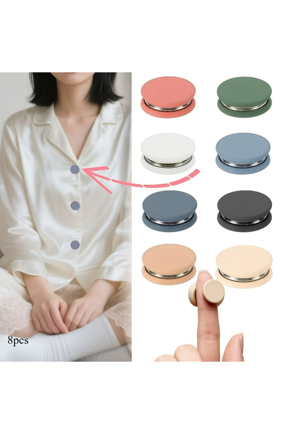 8pcs No-Sew Clothes Clips  Multi-Functional Flat Round Garment and Scarf Clips  No-Sew Adjustable Buttons  Suitable for Sweaters, Jackets, Dresses, Headscarv