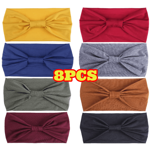8pcs Non-Slip Wide Headbands for Women, Boho Elastic Turban Head Wraps for Yoga, Workout, Running