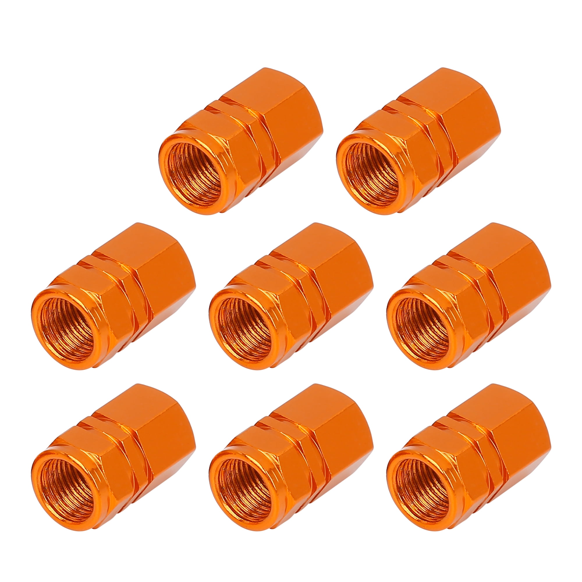8pcs Orange Tire Stem Valve Caps Car Dustproof Hexagon Shape Aluminium