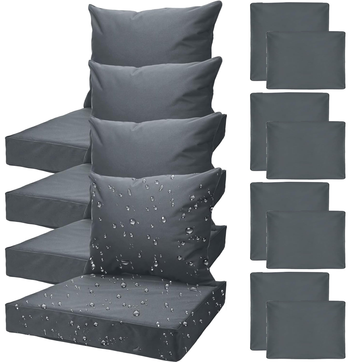 All Smiles Patio Furniture Replacement Chair Cushion Covers Set of 4 for Waterproof Resistant Covers for Seat Yard Garden Deck，24 x 20 Inch, 24 x 24 x 4 Inch，DarkGrey