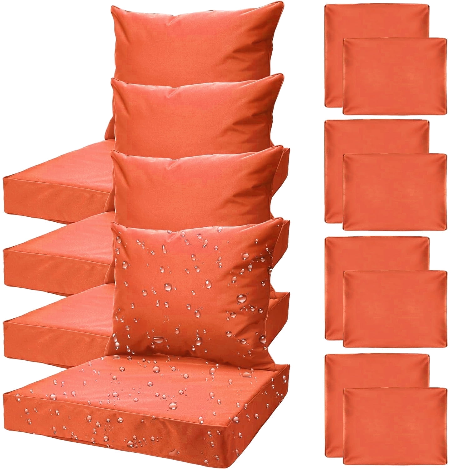 All Smiles 8-Piece Waterproof Patio Furniture Cushion Covers,Replacement Seat Slipcover Set for Outdoor Chair (No Insert),24x24 & 24x20,Orange
