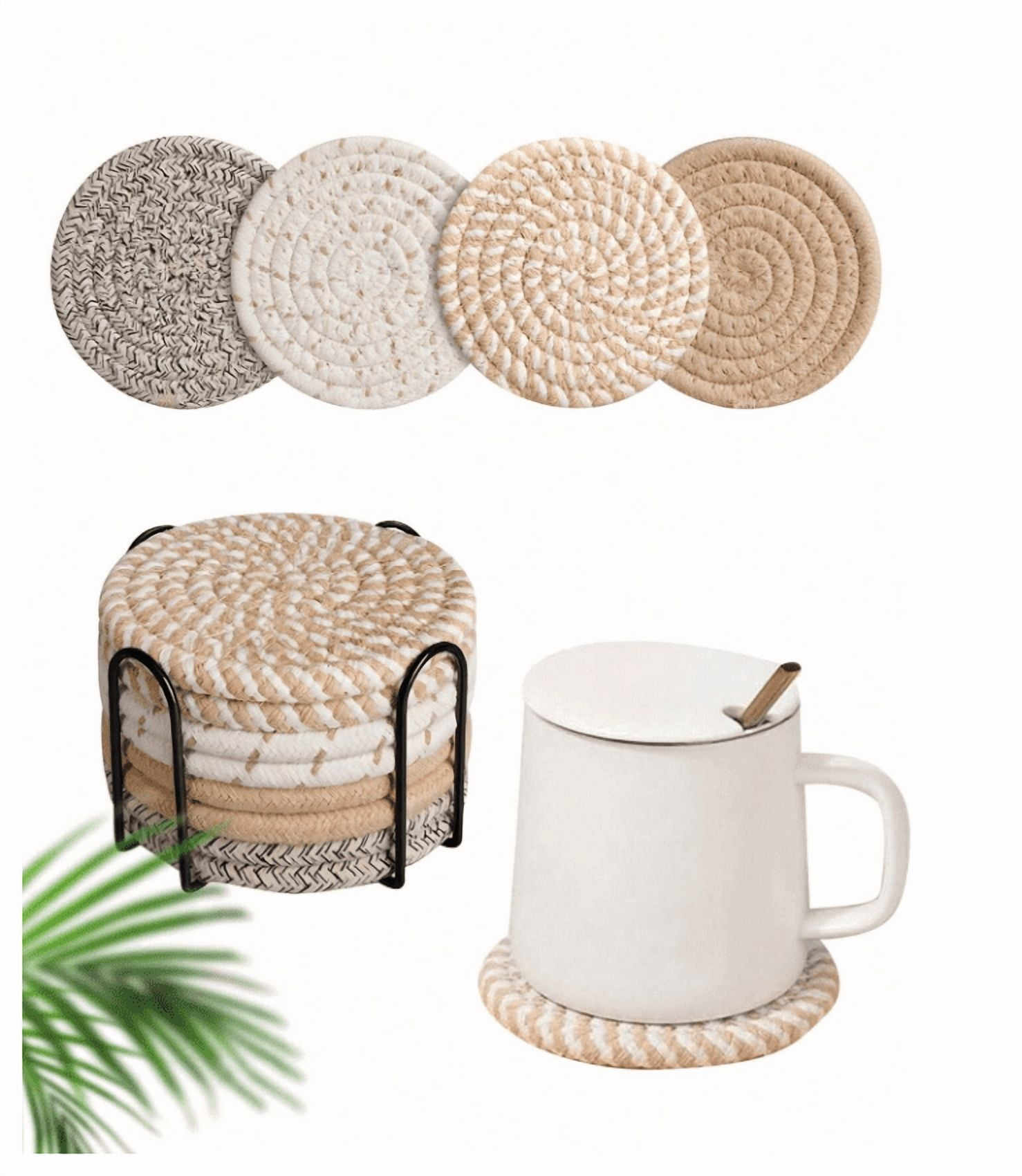 8pcs Pack Coasters With Holder, Heat-Resistant For Kitchen Decor