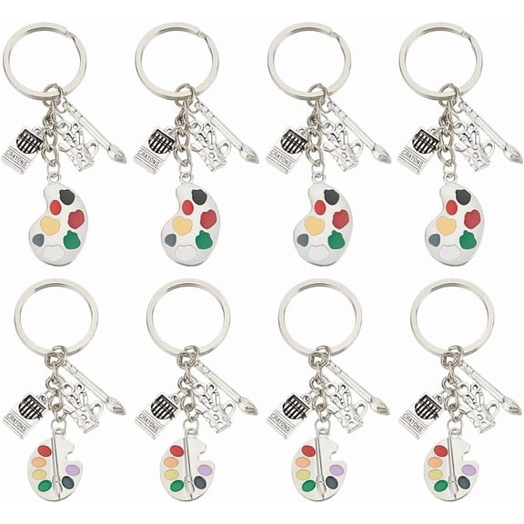 8pcs Paint Palette for Keychain Paint Artist Charms 2 Styles Keychain Painting Gift Lanyard Purse Artist Charm Alloy Keychains for Painting Lover Gifts Student Keychains 3inch DIY Making