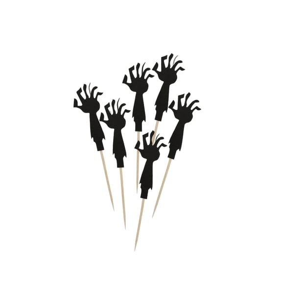 8pcs Paper Zombie Hand Dessert Toppers, Halloween Cupcake Picks DIY, Spooky Tabletop Decoration, Halloween Decor Indoor, Halloween Decorations (Black)