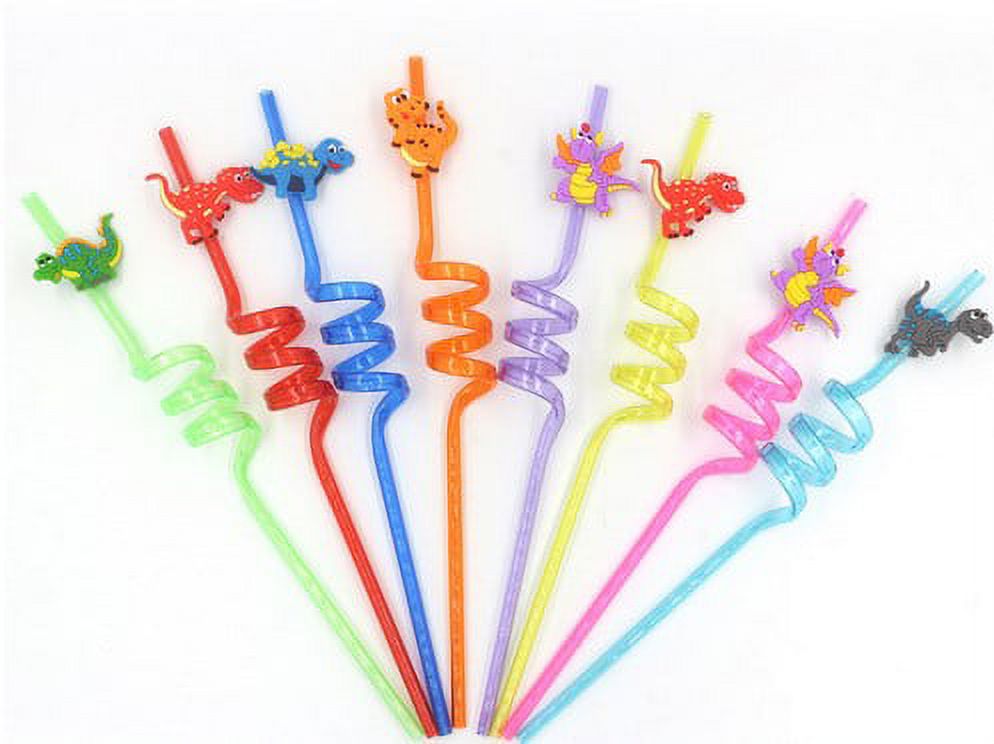 8pcs Party Swirly Straws Disposable Drinking Straws Dinosaur Drinks