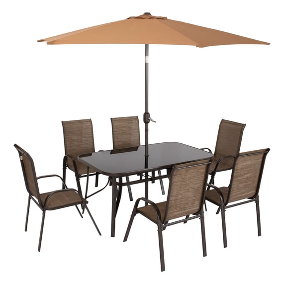 8pcs Patio Furniture Set Outdoor Dining Table & Chairs with 9ft ...