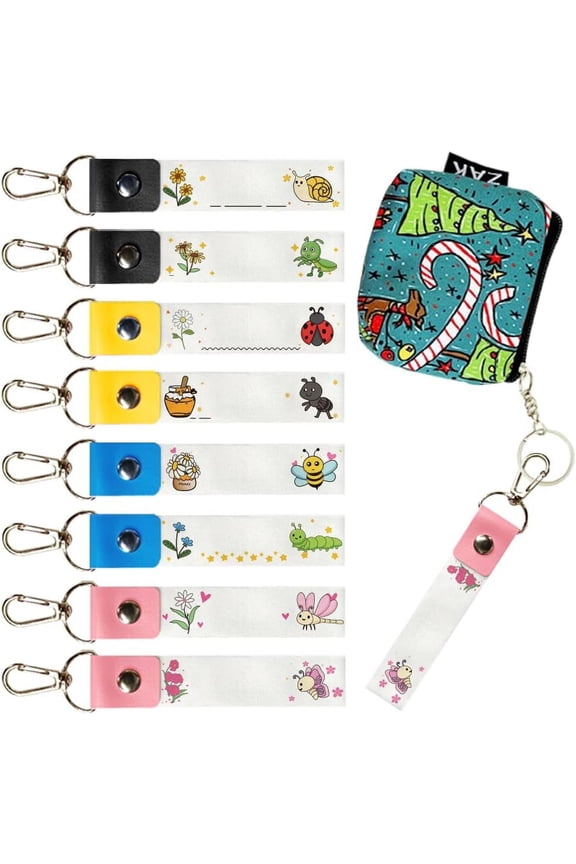 8pcs Personalized Insects Theme Name Tags Hooks - Butterfly Bee Ladybugs More - 5.1x0.8 Inch PU Leather Cotton Labels for Backpacks Water Bottles More colorful DIY