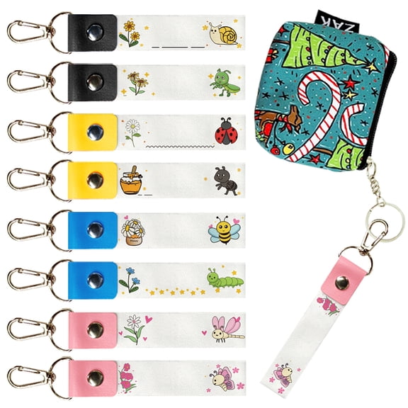 8pcs Personalized Insects Theme Name Tags Hooks - Butterfly Bee Ladybugs More - 5.1x0.8 Inch PU Leather Cotton Labels for Backpacks Water Bottles More