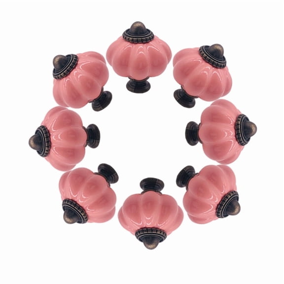 8pcs Pink Pumpkin Ceramic Cabinet Handles Door Knobs Drawer Vintage Cupboard Kitchen Pull Retro Hardware