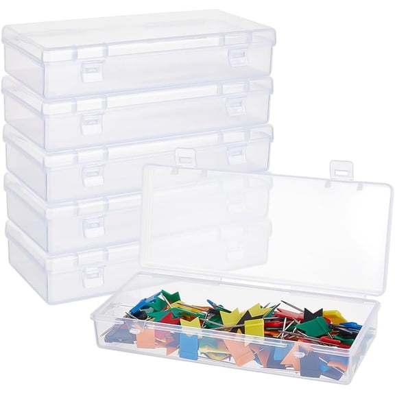 8pcs Plastic Bead Storage Containers Box 5.98x2.48x1.2 Inch Clear Rectangle Box Case with Flip-Up Lids for Sewing Tools Pencil Tiny Bead Jewelry Findings and Cards Clear