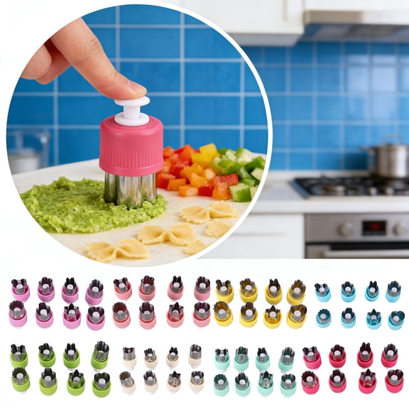 8pcs Press-Type Vegetable Fruit Embosser Set - Food Supplement Dumpling Wonton Cookie Mold, Multi-Purpose Baking Tool for Homemade Food DIY Craft Kitchen Baking Preparation Use, 1*2in, Red