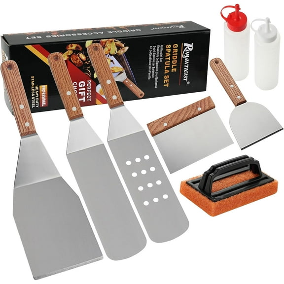 8pcs Professional Griddle Accessories Kit - Heavy Duty Stainless Steel Grill Spatula Set for Grill Griddle Hibachi Flat Top Outdoor Cooking - Great Grill Gift on Birthday Wedding
