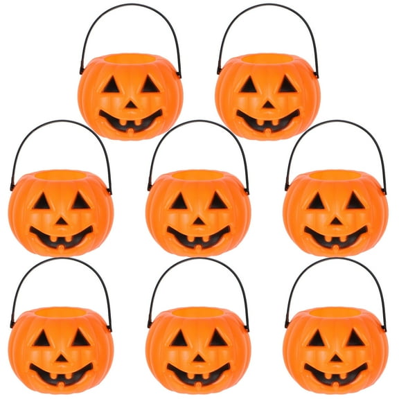 8pcs Pumpkin Candy Bucket, Pumpkin Candy Bucket Children Trick or Treat Pumpkin Candy Pail Holder for Halloween Party Decoration Orange