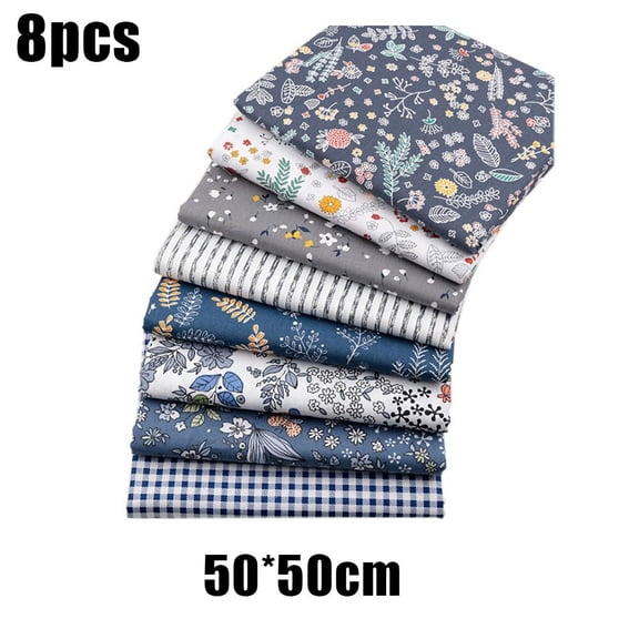 8pcs Pure Cotton Printed Gray Series Floral Fabric Diy Handmade Patch Sewing Set
