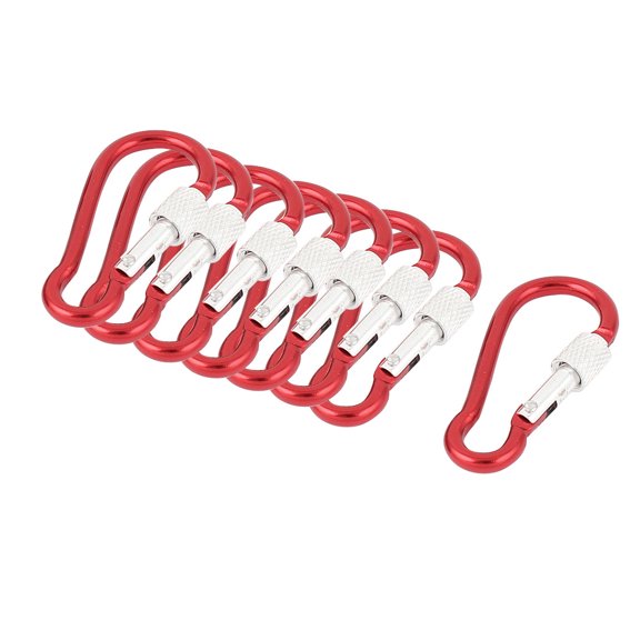 8pcs Red Screw Lock Carabiner Clip Snap Hook Keyring Camping Sports Karabiner
