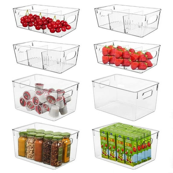 8pcs Refrigerator Organizer - Clear Plastic Storage Bins, Food Fridge Organizers with Cutout Handles, Fruit Vegetable Storage Containers for Kitchen Pantry Organizatio