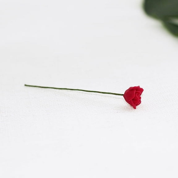 8pcs Resin Simulation Rose Model with Iron Wire Micro Landscape Dollhouse Decoration Pretending Prop Accessories Dark Red 60x9mm