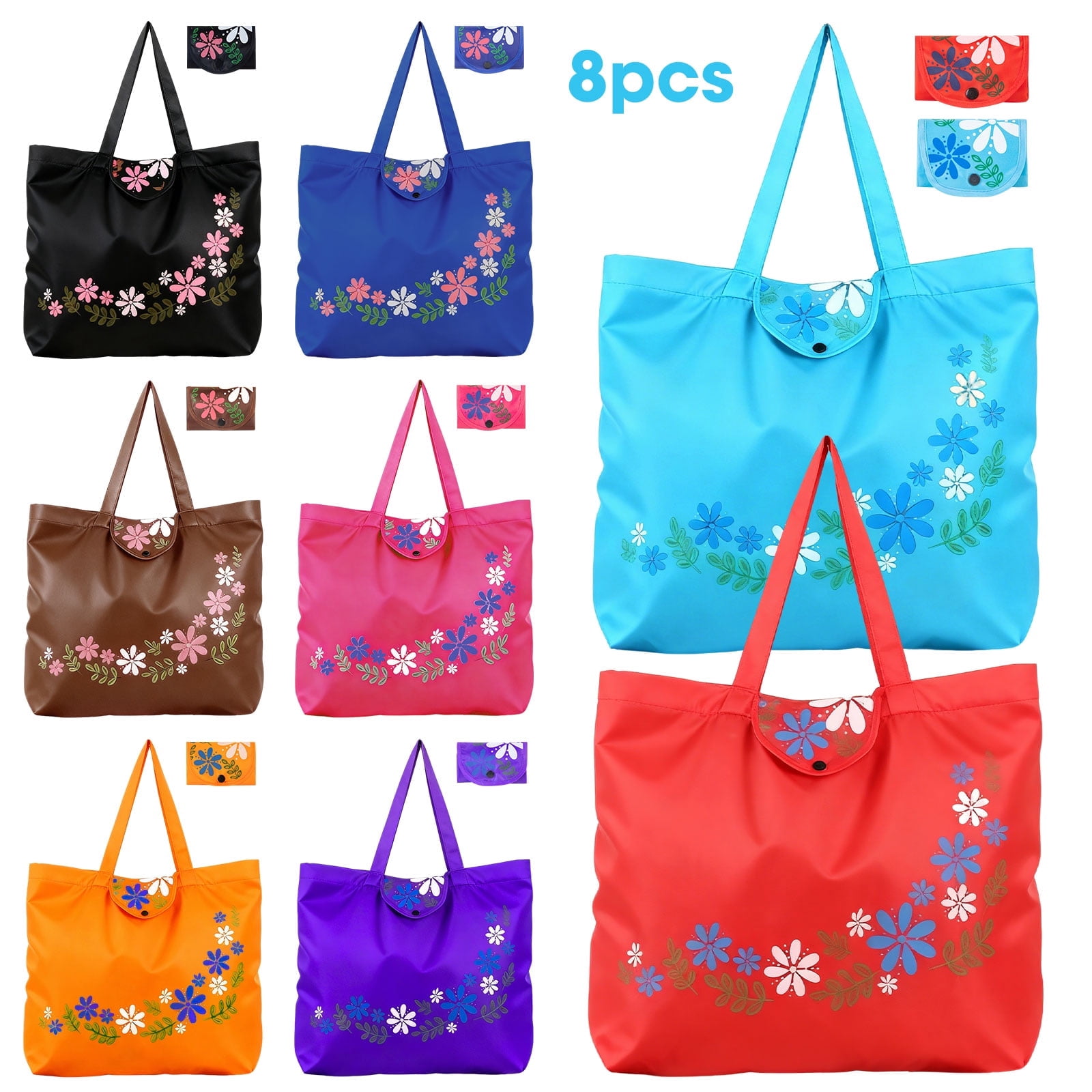 8pcs Reusable Grocery Bags, EEEKit Foldable Shopping Bag with Handle, Large Capacity Gift Tote Bag, Storage Bag for Groceries