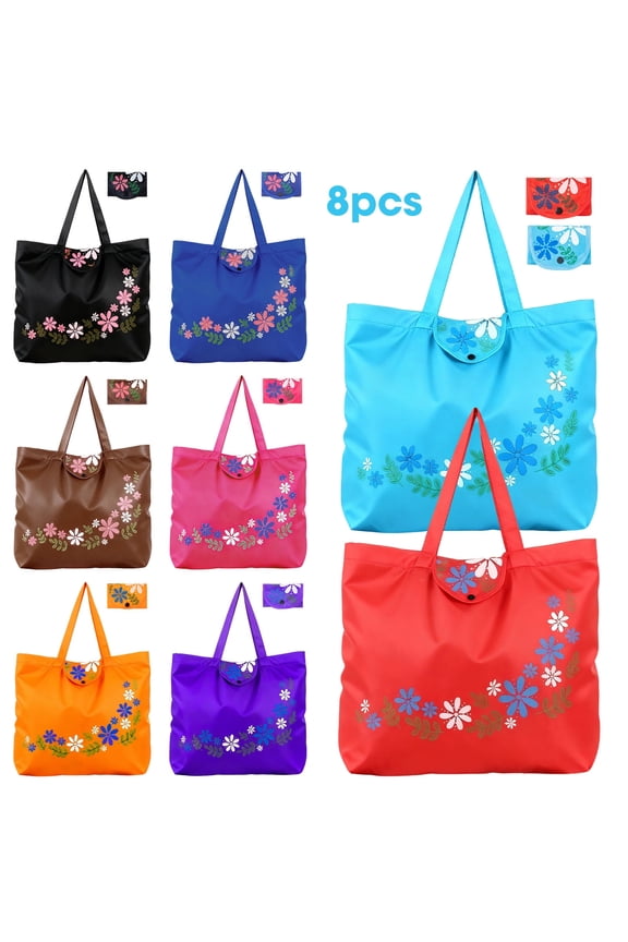 8pcs Reusable Grocery Bags, EEEKit Foldable Shopping Bag with Handle, Large Capacity Gift Tote Bag, Storage Bag for Groceries