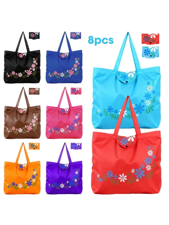8pcs Reusable Grocery Bags, EEEKit Foldable Shopping Bag with Handle, Large Capacity Gift Tote Bag, Storage Bag for Groceries