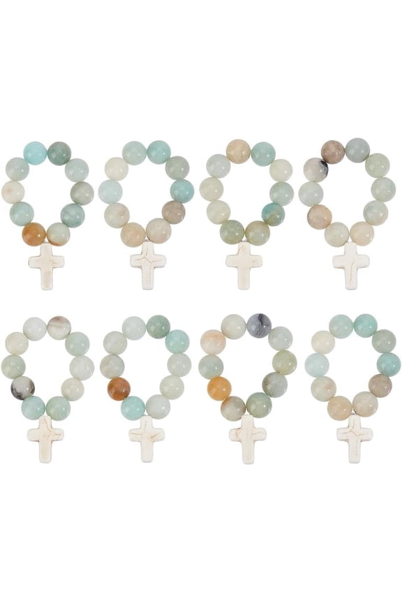 8pcs Rosary Bead with Pendant 2.8 Inch Amazonite Beads with 10.5mm Rosary Beads Natural Beads Pendant for Women Men Baptism First Communion Confirmation for DIY