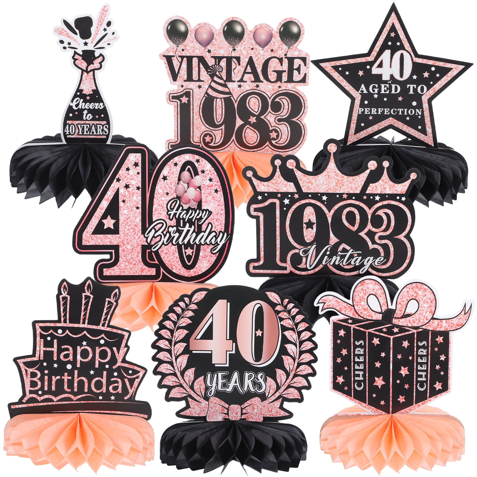 8pcs Rose Gold Birthday Decoration 40th Birthday Party Table Centerpiece Decor for Women