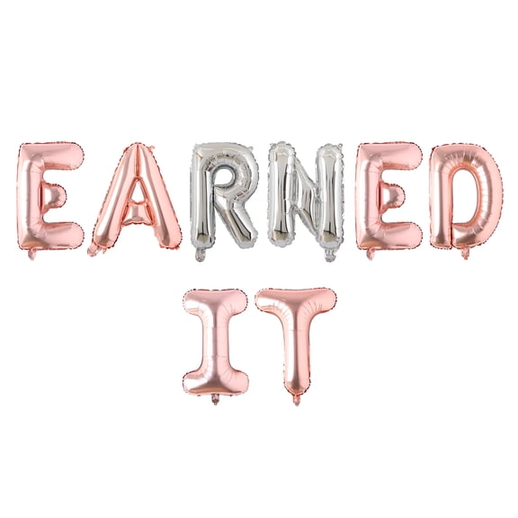 8pcs Rose Gold Silver EARNED IT Medical Graduation Foil Balloon for Medical Graduation Party Decor, Foil Balloons Medical Graduates Graduation, Rose Gold Silver Balloon Banner Kit for Nurse Graduates