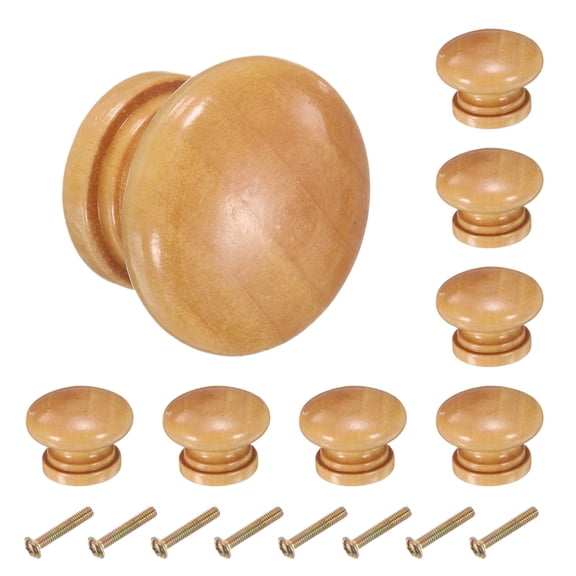 8pcs Round Wooden Knobs, 34mm/1.3" Mushroom Shape Single Hole Drawer for Drawer Dresser Wardrobe, Light Brown
