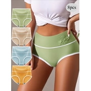 8pcs SZG WomenS Simple Breathable Knit Fabric High Waist Brief Panties, 3D Printed Triangle, Elastic, Animal Pattern