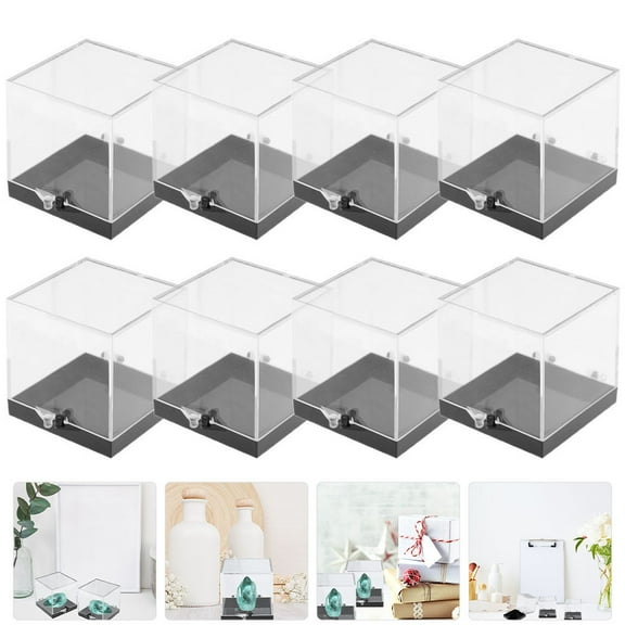 FOLOYORI Rock Collection Box Transparent Plastic 8Pcs 2.7x2.7x2.7in