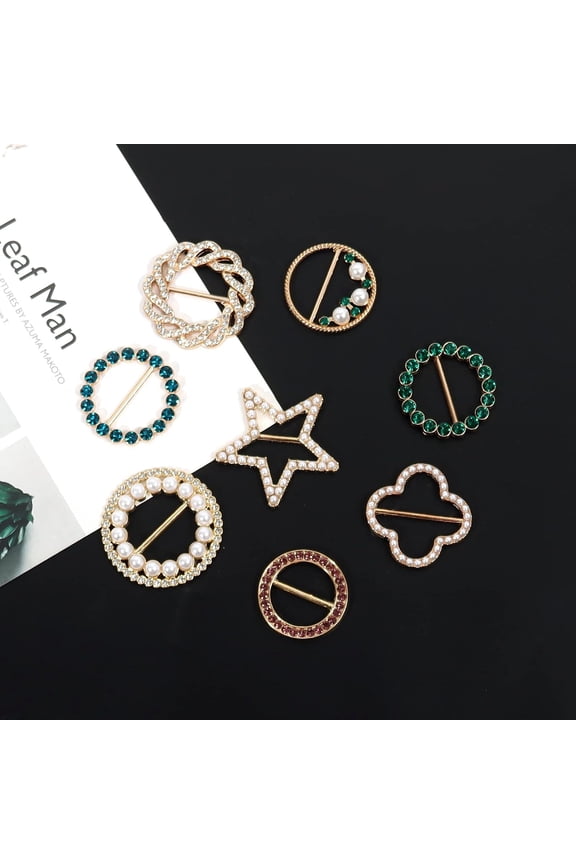 8pcs Metal Scarf Ring Clips, T-shirt Rings Clips for Women Clothing, Gold Round Circle Shirt Clip Buckle Corner Knotted Button