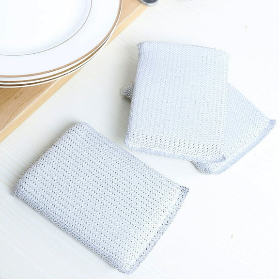 8pcs Scouring Pad Non-Scratch Scouring Sponge Scrub Pads 5"x3.3" Cleaning Pads Silver Tone 1