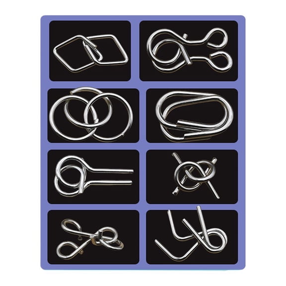 8pcs Set 3D Metal Puzzle Solving,Metal Brain Teaser Puzzles for Adults, Reverse Thinking Physics Mind Games,Brain Teaser IQ Test Disentanglement Iron Link Unlock Interlock Game