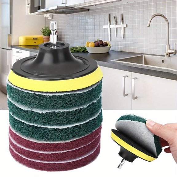 8pcs/ Set Drill Brush Attachment Set - Power Scrubber Scouring Pads for Household Cleaning - Tile, Bathroom, Toilet, Kitchen, Wall Cleaning Kit - No Electricity Needed.