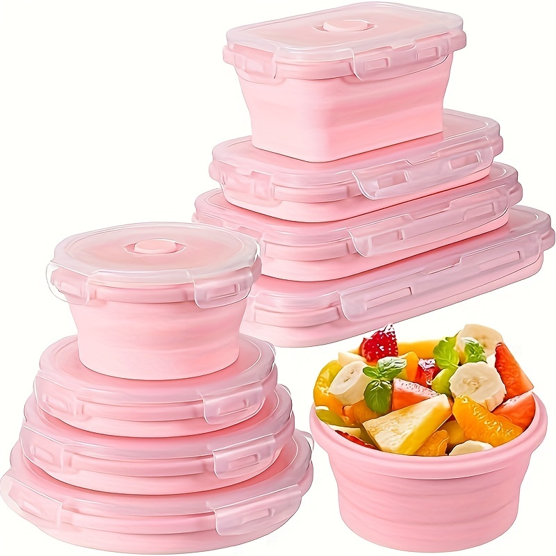 8pcs Set Foldable Food Storage Containers, Silicone Lunch Box With ...