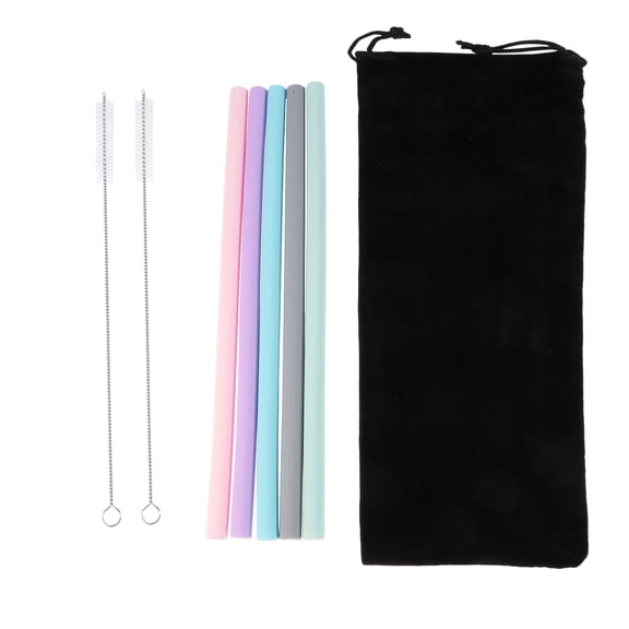 8pcs/Set Reusable Silicone Straws Eco-friendly Drinking Straw for Party Restaurant Bar (Straight Straws) (5 Straws+2 Brushes+1 Ba