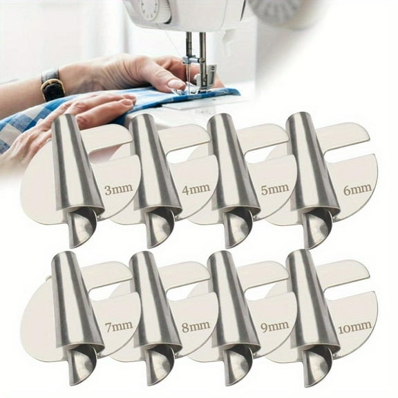 8pcs Sewing Rolled Hemmer Foot, 3/4/5/6/7/8/9/10mm Wide Hemming Machine Rolled Hem Pressure Foot Hand Industrial Sewing Machine Sewing Accessories